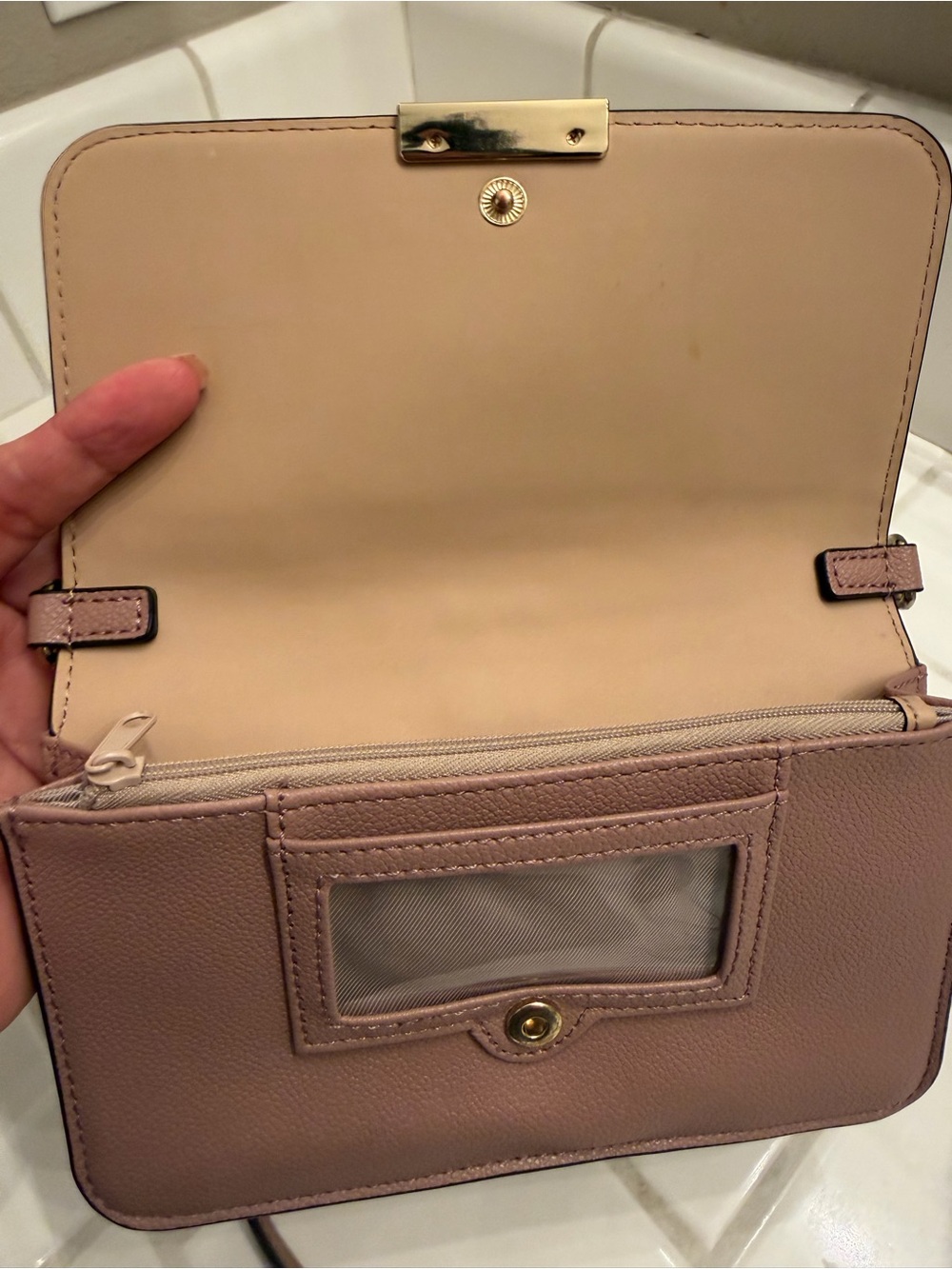 Nine West Pebbled Leather Crossbody Bag in Mauve Taupe - Picture 10 of 11